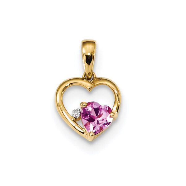 14K Yellow Gold w/ Created Pink Sapphire & Real Diamond Pendant