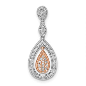 14k Rose and White Gold 1/4ct. Real Diamond Double Teardrop Chain Slide