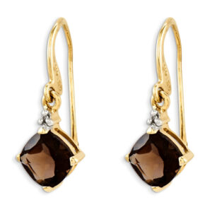 14k Smok Yellow Gold Quartz & Real Diamond Dangle Earrings