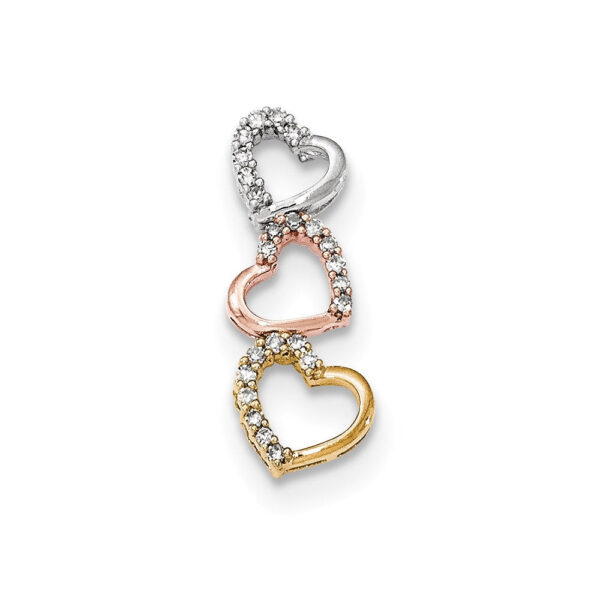 14k Tri-Color Gold 3-heart Real Diamond Chain Slide