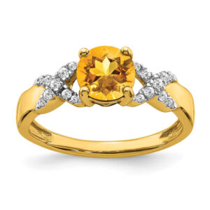 14k Two-Tone Gold Citrine and Real Diamond Ring