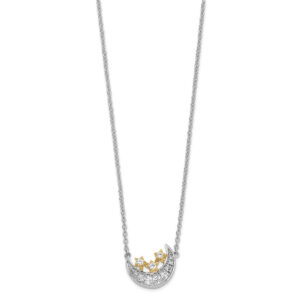 14k Two-Tone Gold Moon w/3-Stars Real Diamond 18in Necklace