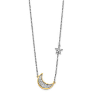 14k Two-Tone Gold Moon w/Star Real Diamond 18in Necklace