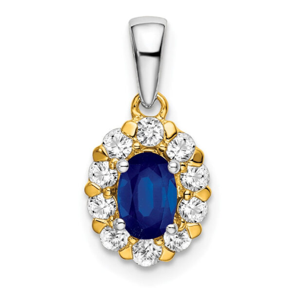 14k Two-Tone Gold Oval Sapphire and Real Diamond Halo Pendant