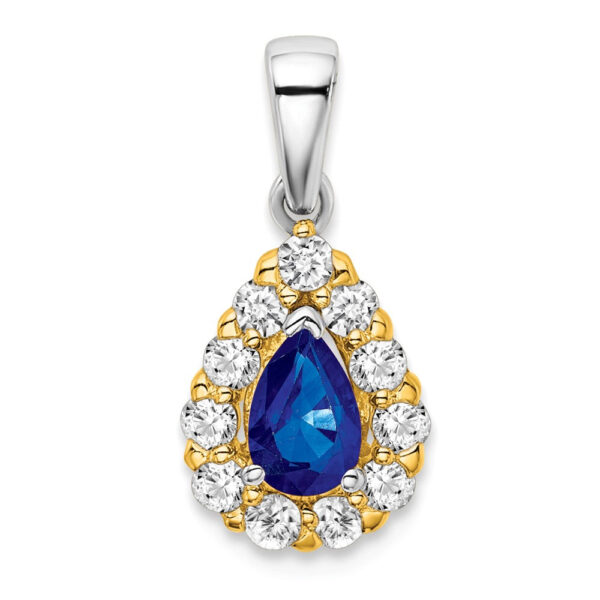 14k Two-Tone Gold Pear Sapphire and Real Diamond Halo Pendant