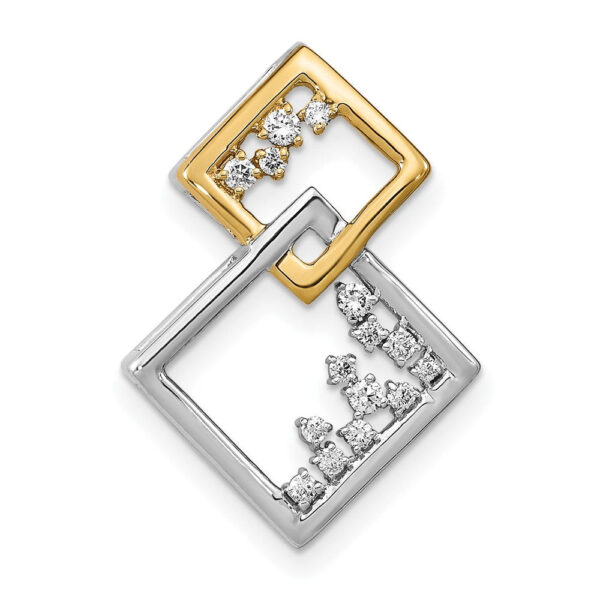 14k Two-Tone Gold Polished Double Square Real Diamond Chain Slide