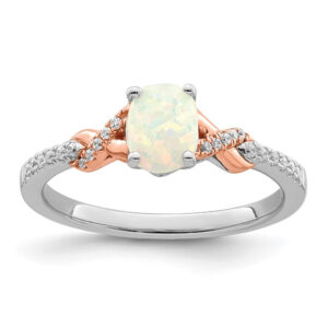 14k Two-Tone Gold Polished Oval Opal & Real Diamond Ring