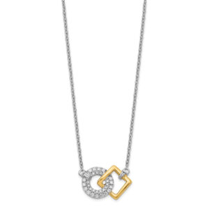 14k Two-Tone Gold Polished Real Diamond Circle and Square 18in Necklace