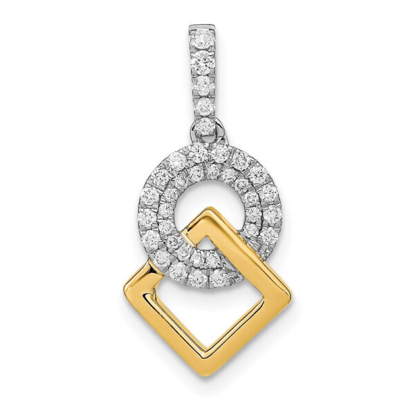 14k Two-Tone Gold Polished Real Diamond Circle and Square Chain Slide