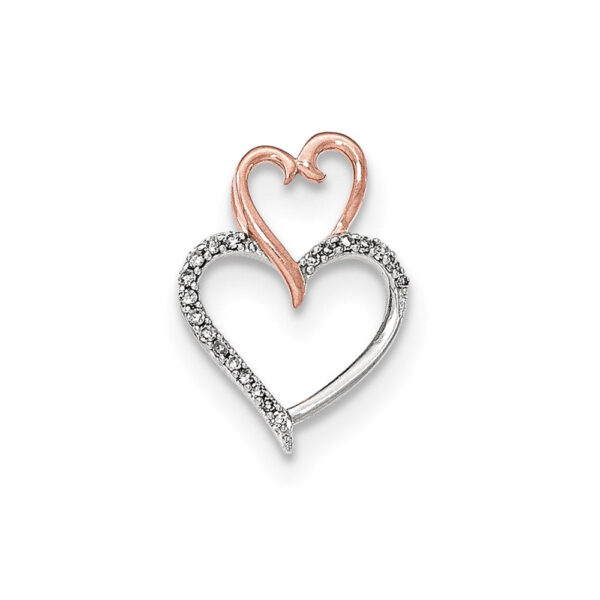 14k Two-Tone Gold Polished Real Diamond Heart Chain Slide Pendant