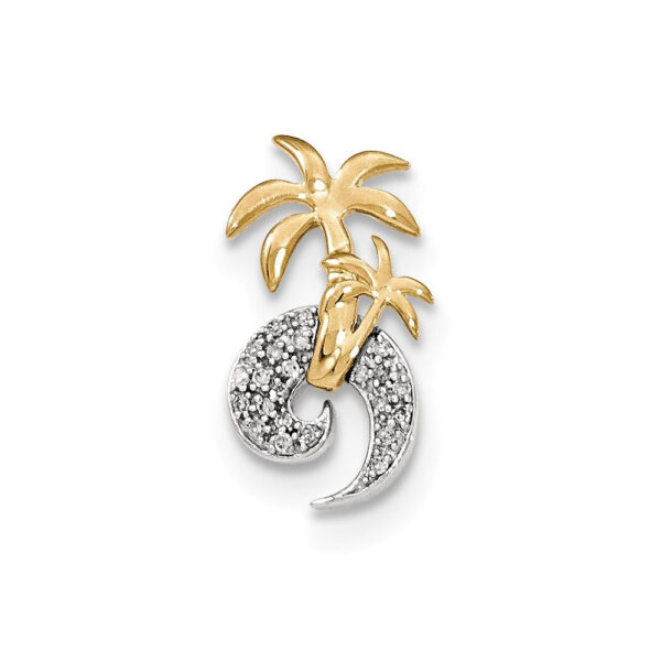14k Two-Tone Gold Real Diamond Double Palm Tree and Wave Chain Slide