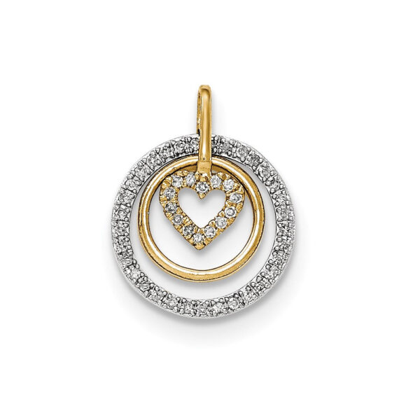 14k Two-Tone Gold Real Diamond Heart and Ring inside Round Chain Slide