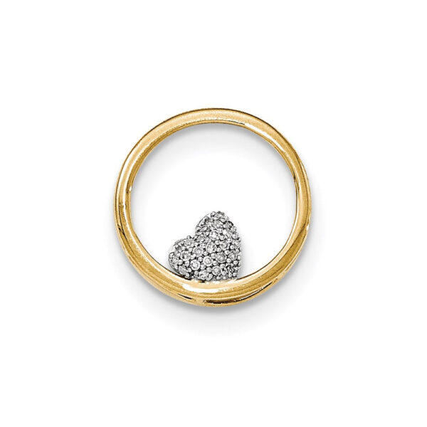 14k Two-Tone Gold Real Diamond Heart inside Round Chain Slide