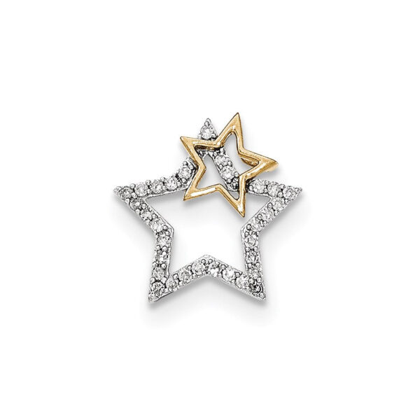 14k Two-Tone Gold Real Diamond Two Stars Chain Slide