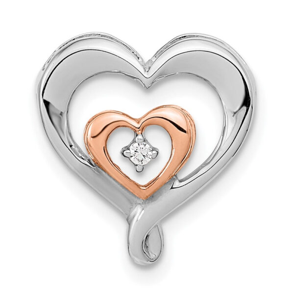 14k Two-Tone Gold White & Rose Heart Real Diamond Chain Slide