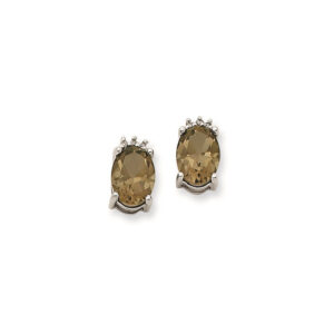 14k WG Smok Yellow Gold Quartz & Real Diamond Post Earrings