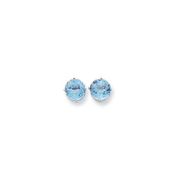 14k White Gold 10mm Blue Topaz Checker Earrings