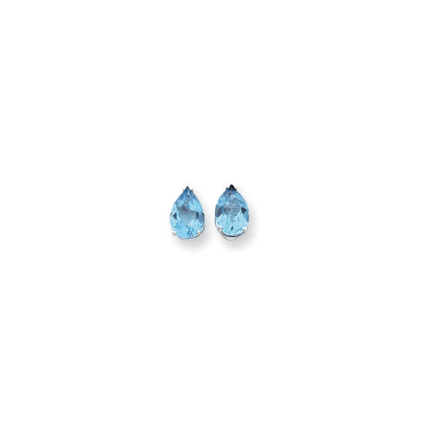 14k White Gold 10x7mm Pear Blue Topaz Checker Earrings
