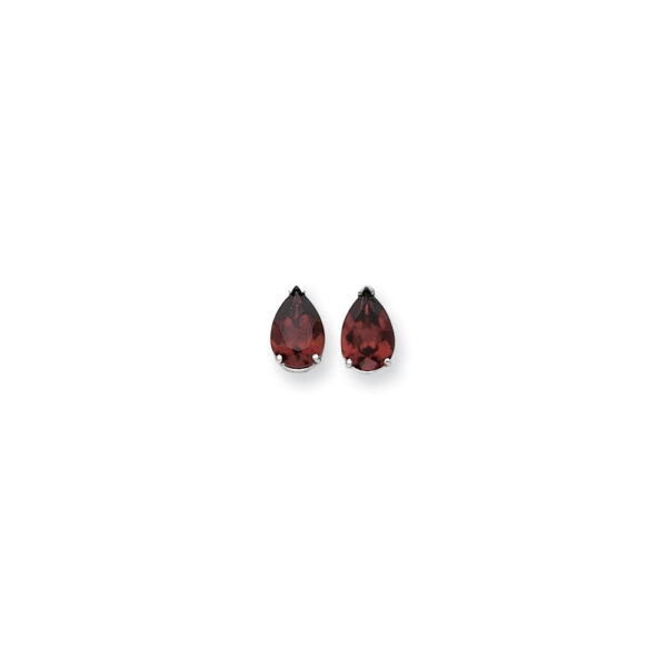 14k White Gold 10x7mm Pear Garnet Checker Earrings