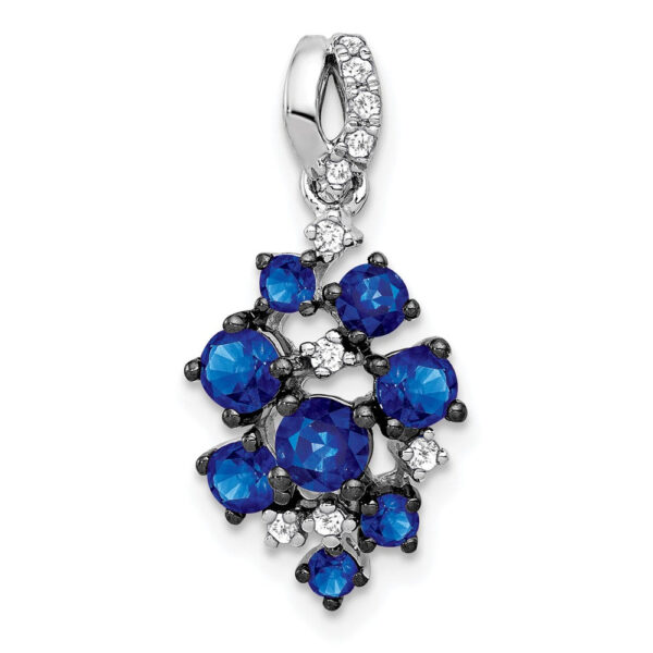 14k White Gold 1/15ct. Real Diamond and Sapphire Cluster Pendant
