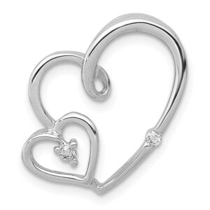 14k White Gold 1/20ct. Real Diamond Double Hearts Chain Slide