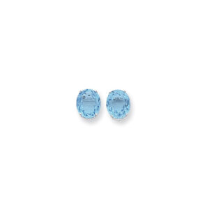14k White Gold 12x10mm Oval Blue Topaz Checker Earrings