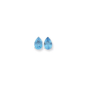 14k White Gold 12x8mm Pear Blue Topaz Checker Earrings