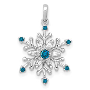 14k White Gold 1/6ct. Blue and White Real Diamond Snowflake Pendant