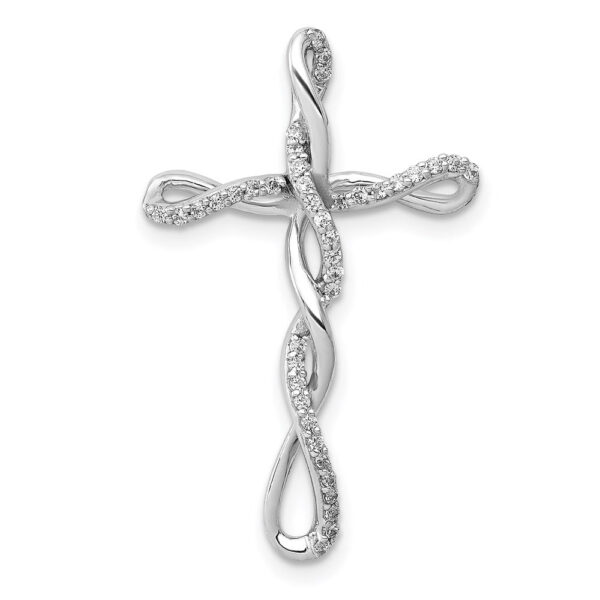14k White Gold 1/6ct. Real Diamond Twisted Cross Chain Slide