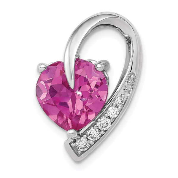 14k White Gold 1/8ct. Real Diamond and Created Pink Sapphire Chain Slide