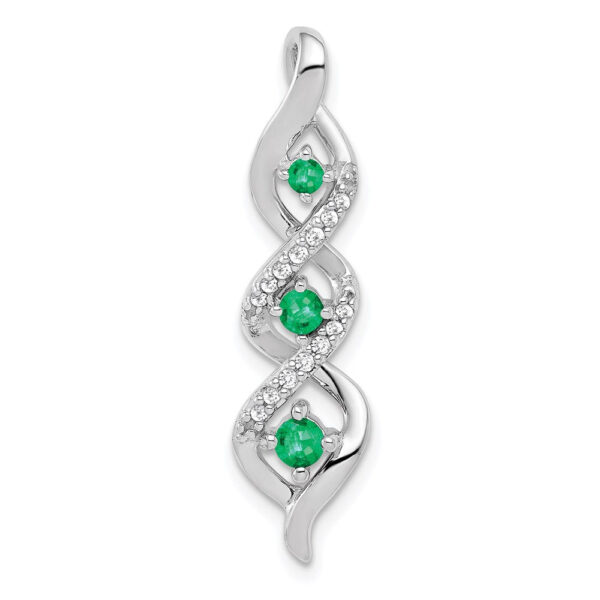 14k White Gold 3-stone Twisted Real Diamond and Emerald Chain Slide