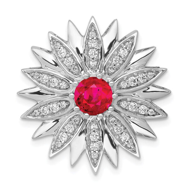 14k White Gold 3/8ct. Real Diamond and Ruby Flower Chain Slide