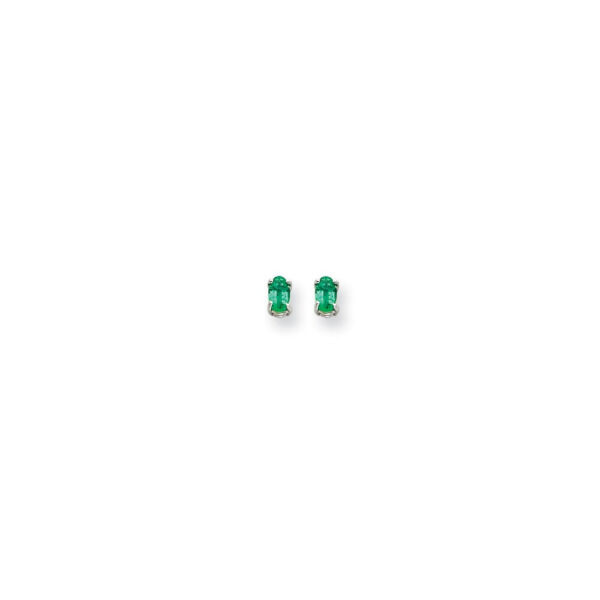 14k White Gold 5x3mm Oval Emerald Earrings