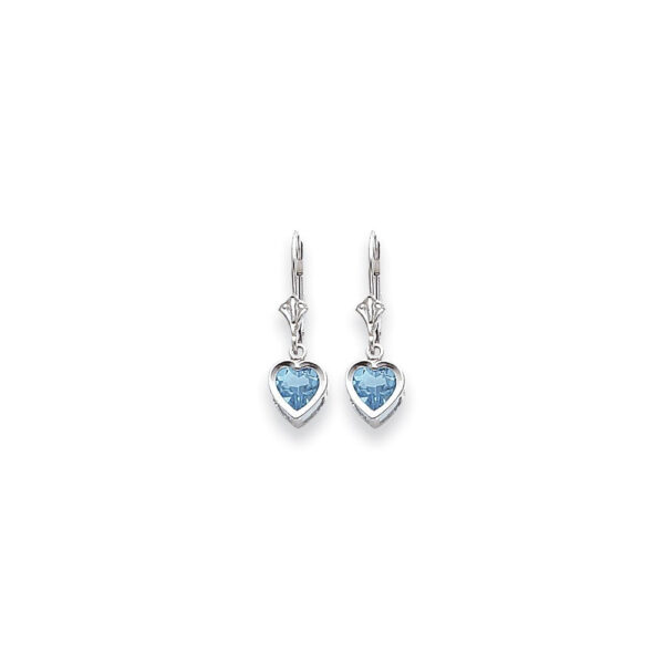 14k White Gold 6mm Heart Blue Topaz Earrings
