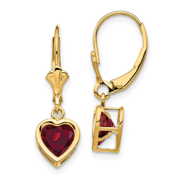 14k White Gold 6mm Heart Created Ruby Earrings