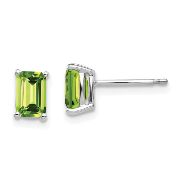 14k White Gold 6x4mm Emerald Cut Peridot Earrings