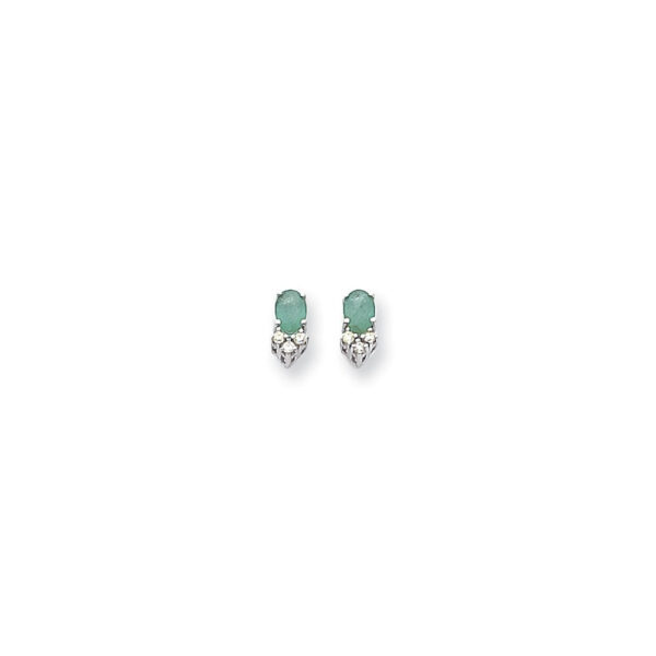 14k White Gold 6x4mm Oval Emerald A Real Diamond Earrings