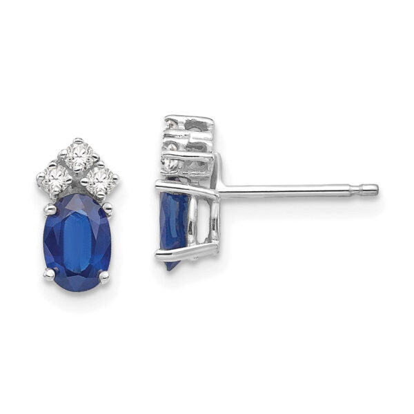 14k White Gold 6x4mm Oval Sapphire A Real Diamond Earrings