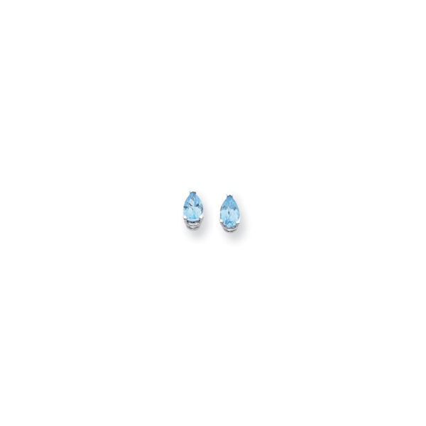 14k White Gold 6x4mm Pear Blue Topaz Checker Earrings