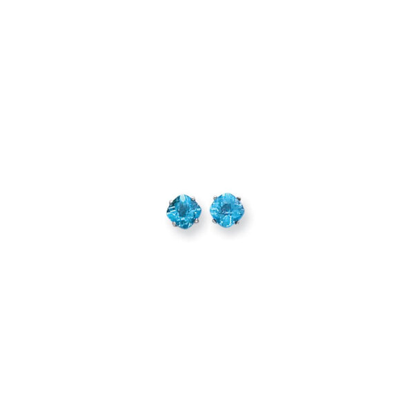 14k White Gold 6x6mm Cushion Blue Topaz Checker Earrings