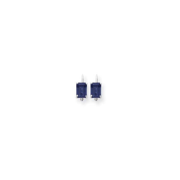 14k White Gold 7x5mm Emerald Cut Sapphire Earrings
