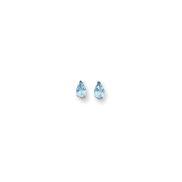 14k White Gold 7x5mm Pear Blue Topaz Checker Earrings