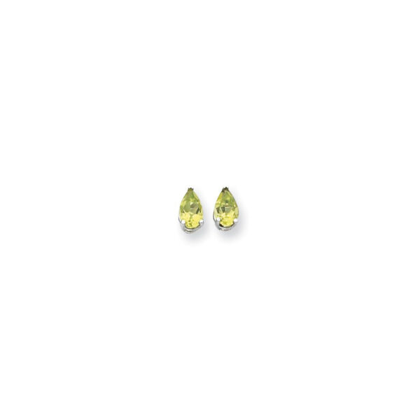 14k White Gold 8x5mm Pear Peridot Checker Earrings