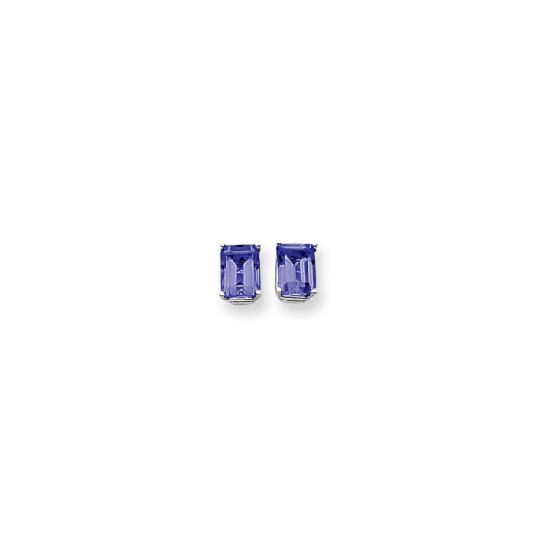 14k White Gold 8x6mm Emerald Cut Sapphire Earrings
