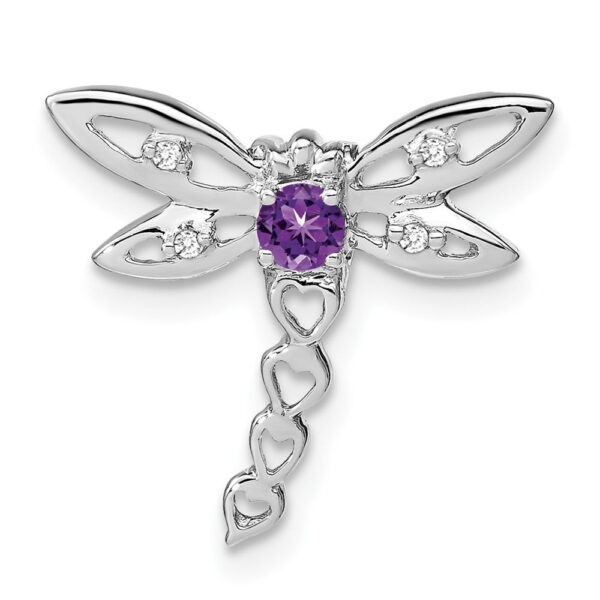 14k White Gold Amethyst and Real Diamond Dragonfly Chain Slide