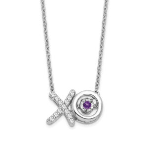 14k White Gold Amethyst/Real Diamond X and O Necklace