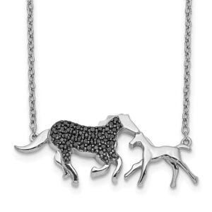 14k White Gold Black Real Diamond Mother & Baby Horse Necklace