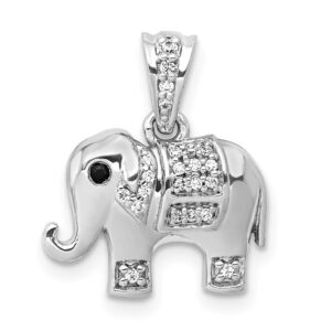 14k White Gold Black/White Real Diamond Elephant Pendant