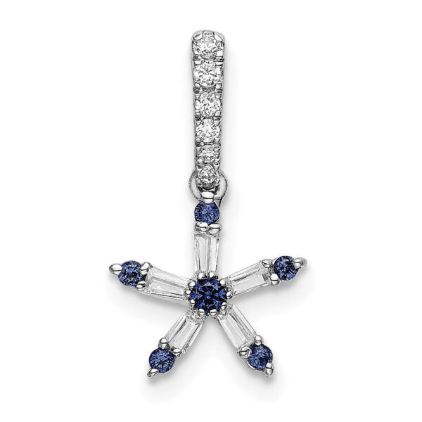 14k White Gold Blue Sapphire and Real Diamond Star Pendant