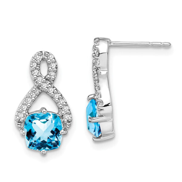 14k White Gold Blue Topaz and Real Diamond Earrings